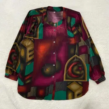 [신상품] 스트릿 구제 의류 믹스 아트 패턴 셔츠 긴팔 오버 사이즈 프리