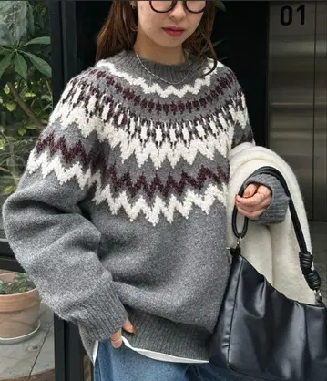 discoat 퀼팅 패턴 오버 니트 그레이