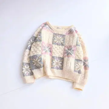 팝콘 뜨기 패치워크 빈티지 핸드 니트 올 패턴 B5