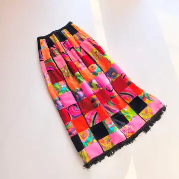 60s-70s 패치워크 빈티지 퀼트 맥시 스커트