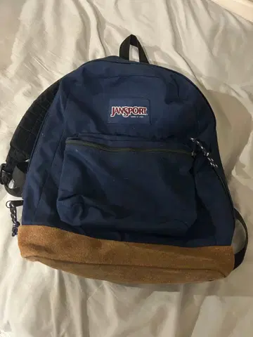jansport USA제 백팩 하단 가죽 네이비 90s