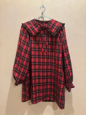 jnuetie 쥬에티 빨간 체크 원피스 탈부착 카라