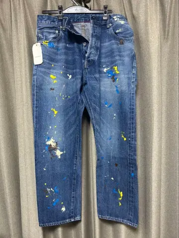 OF-P108 페인트 가공 블루 데님 30