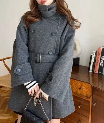 니트 멜톤 2WAY 어레인지 칼라 미들 기장 트렌치코트 moment +