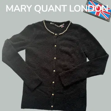 MARY QUANT LONDON 블랙 긴팔 가디건 펄 버튼