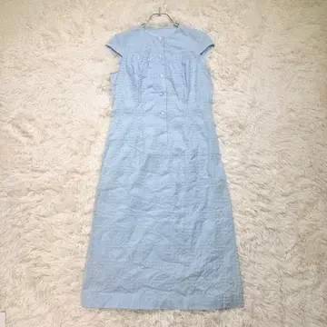 토쿠나가 슌이치 자수 원피스 M 스카이블루 코튼 100% 일본제