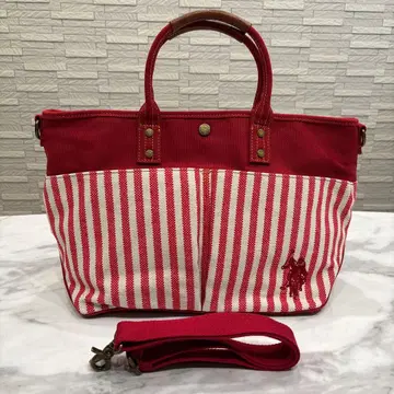 US.POLO.ASSN 2포켓 토트백 레드 스트라이프 미사용 새상품