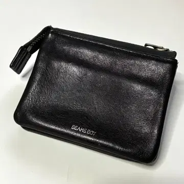 BEAMS BOY 가죽 지퍼 지갑 블랙 천연 가죽 중고