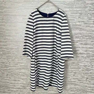 새상품 미사용 엔네아 보더 원피스 7부 소매 38 네이비 화이트