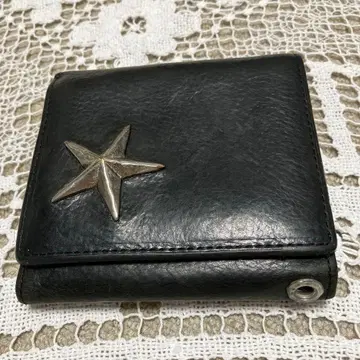 블랙 가죽 3단 폴더형 지갑 별 모양 금장 장식 포함 블랙 지갑