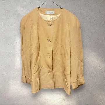 밀라 쇤 노카라 자켓 42 베이지 어깨 패드 레트로