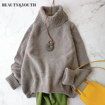 뷰티 앤 유스 그레이 터틀넥 울 스웨터 울 100%