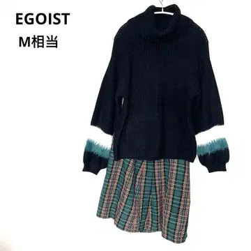 EGOIST 터틀넥 니트 블랙과 파랑 그라데이션 M 상당 퍼