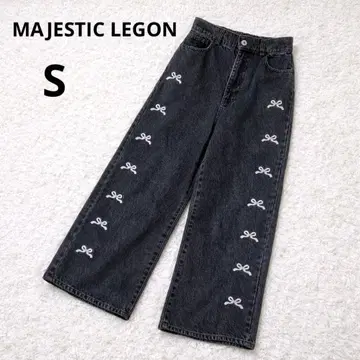 새상품급 MAJESTIC LEGON 리본 자수 데님 팬츠 블랙 S