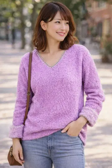 에스트네이션 니트탑 스키 핑크 퍼플