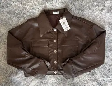 EVRIS 인조 가죽 숏 자켓 브라운