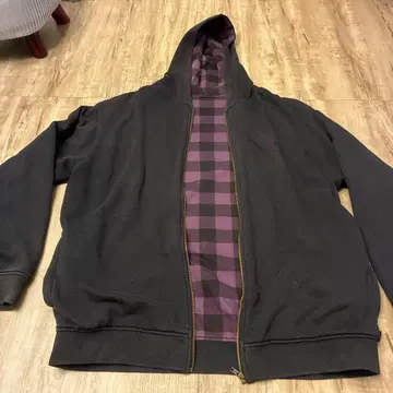 블랙 후드티 보라색 체크