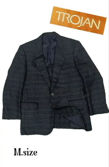 [ TROJAN ] 다크 블루 체크 무늬 클래식 자켓 M 사이즈 j92