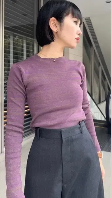 새상품급 H BEAUTY&YOUTH <H> 멀티 컬러 리브 크루넥 니트