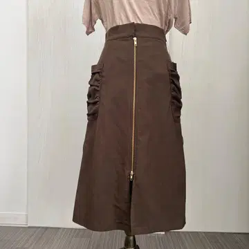 브라운 타이트 스커트 지퍼 포함 [ SCOT CLUB ]