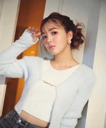 CALNAMUR 샤기 니트 미니 가디건 아이스 블루