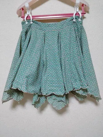 S-DEER 미니 스커트 앤티크 패턴 플레어 스커트 그린 개성적