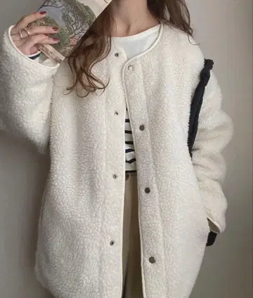 택 포함 새상품 [JUNOAH] 리버서블 퀼팅 보아 자켓/화이트 XL