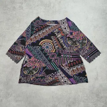 기하학 패턴 올 패턴 소매 레이스 에스닉 상의 티셔츠