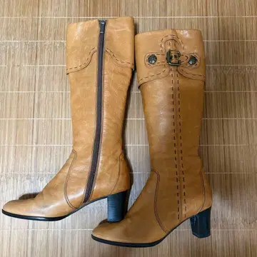 베이지 가죽 롱 부츠 웨스턴 부츠 아메카지 y2k