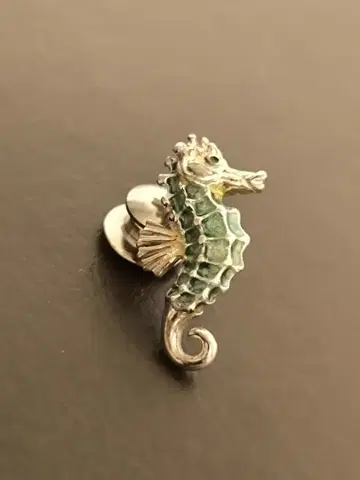 이탈리아제 빈티지 해마 디자인 에나멜 925 핀 브로치