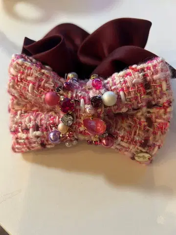 fitafita 비즈 포함 핑크 트위드 스크런치