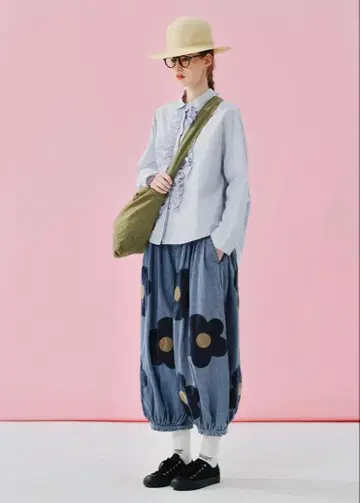 플라워 프린트 데님 벌룬 팬츠