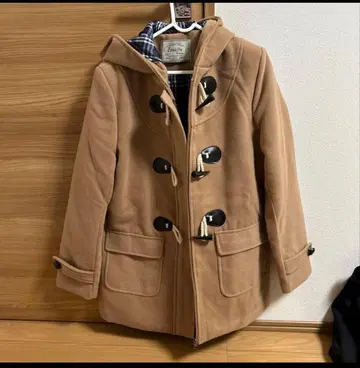 베이지 더플 코트 후드 부착