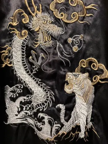 스카잔 자수 럭셔리 호랑이 용 구제 의류 빈티지