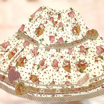 핑크하우스 베리베리하트 스커트 딸기 피코프릴 아이보리 패치워크