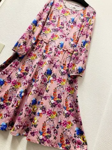 슈퍼 뷰티 벌룬 소매 허리 리본 플라워 프린트 원피스