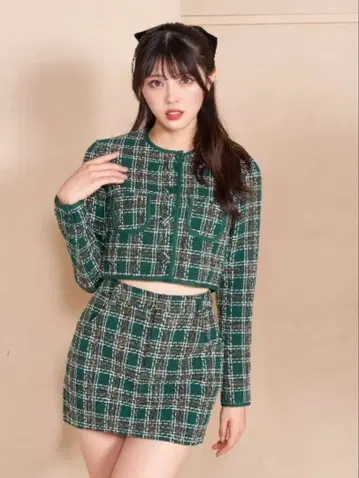 체크 트위드 숏 자켓