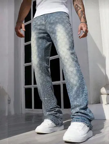 자수 디자인 슬림 핏 데님 팬츠