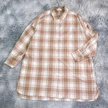 니코앤드 롱 셔츠 오렌지 체크 무늬 얇은 소재 여성용