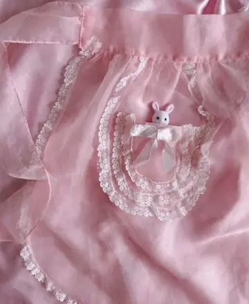 빈티지 핑크 프릴 러블리 리본 에이프런