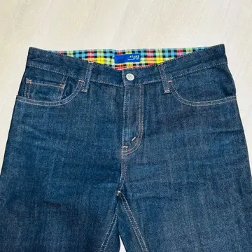 BEAMS 빔즈 스트레이트 데님 다크 블루 체크 안감 일본제