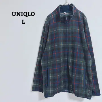 유니클로 플리스 자켓 풀 집업 체크 겉옷 하이넥 L