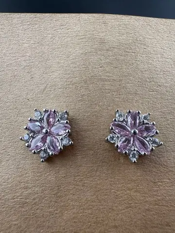 벚꽃 모양 핑크 스톤 양쪽 귀걸이 no.3