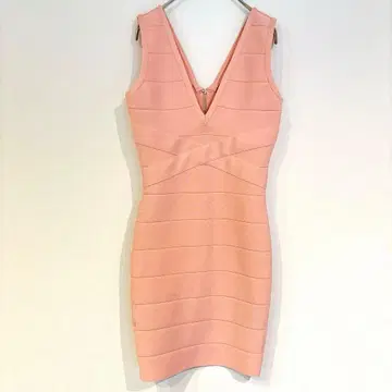 핑크 V넥 슬리브리스 타이트 드레스 원피스 무릎 기장 파티