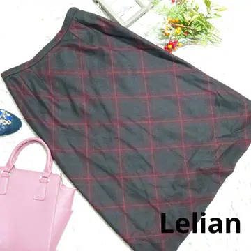 Leilian 롱 타이트 스커트 ( L ) 우드 레드/체크/캐시미어 혼방