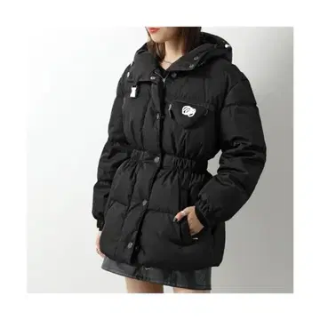 블랙 다운 자켓 후드 부착