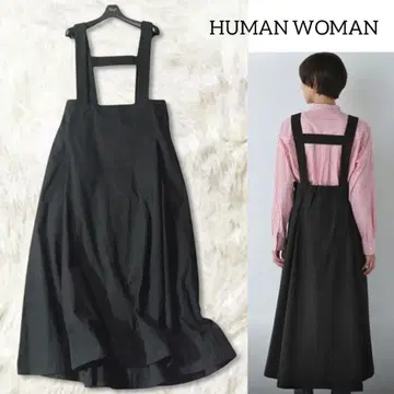 휴먼 우먼 오버롤 스커트 롱 원피스 블랙 살로펫