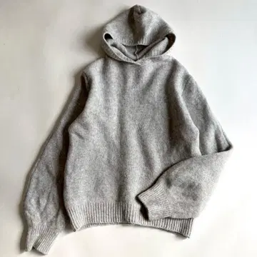 Yori 울 니트 후드티 프리 그레이 모 100%