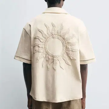 [미사용 새상품] ZARA 자라 남성용 컴포트 니카 셔츠 태양 자수 S