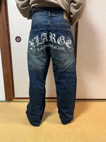 XLARGE 와이드 레그 데님 다크 블루